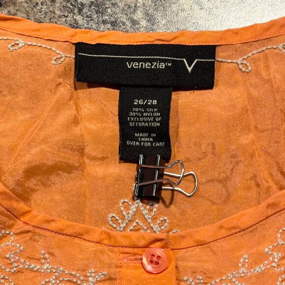 Venezia Top Silk Minimalist Coastal Boho Embroidered Summer Glam Orange 26/28 - Picture 3 of 5
